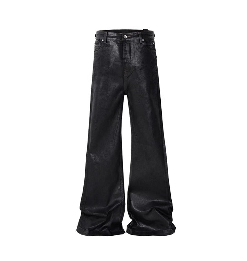 Black Faux Leather Wide Pants znk000277