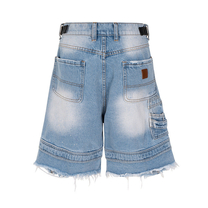 【2color】ダメージデニムショートパンツ カーゴポケット付き ストリート系 SS-000329