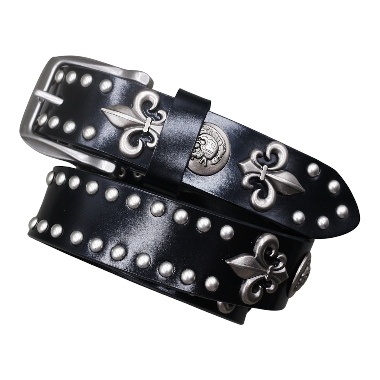 Studded Fleur De Lis Leather Belt znk000246