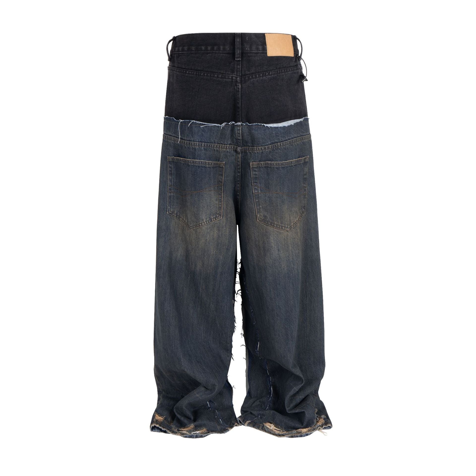 【2color】ツートーン デニムワイドパンツ ヴィンテージ加工 SS-000341