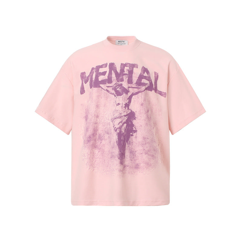 【2color】メンタルグラフィックTシャツ ビッグプリント ストリートファッション SS-000328