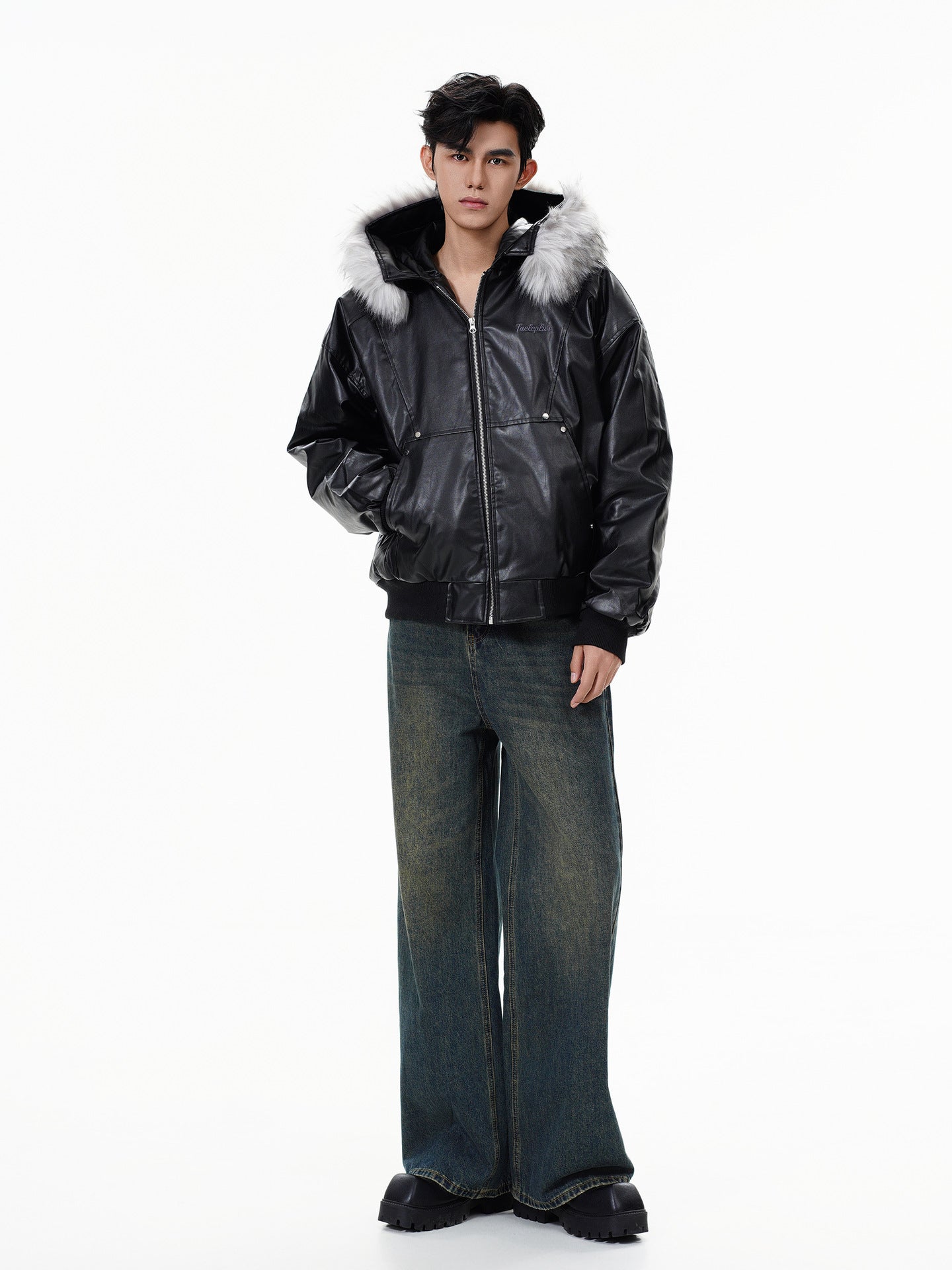 フェイクレザー ファーフードジャケット SS-000698