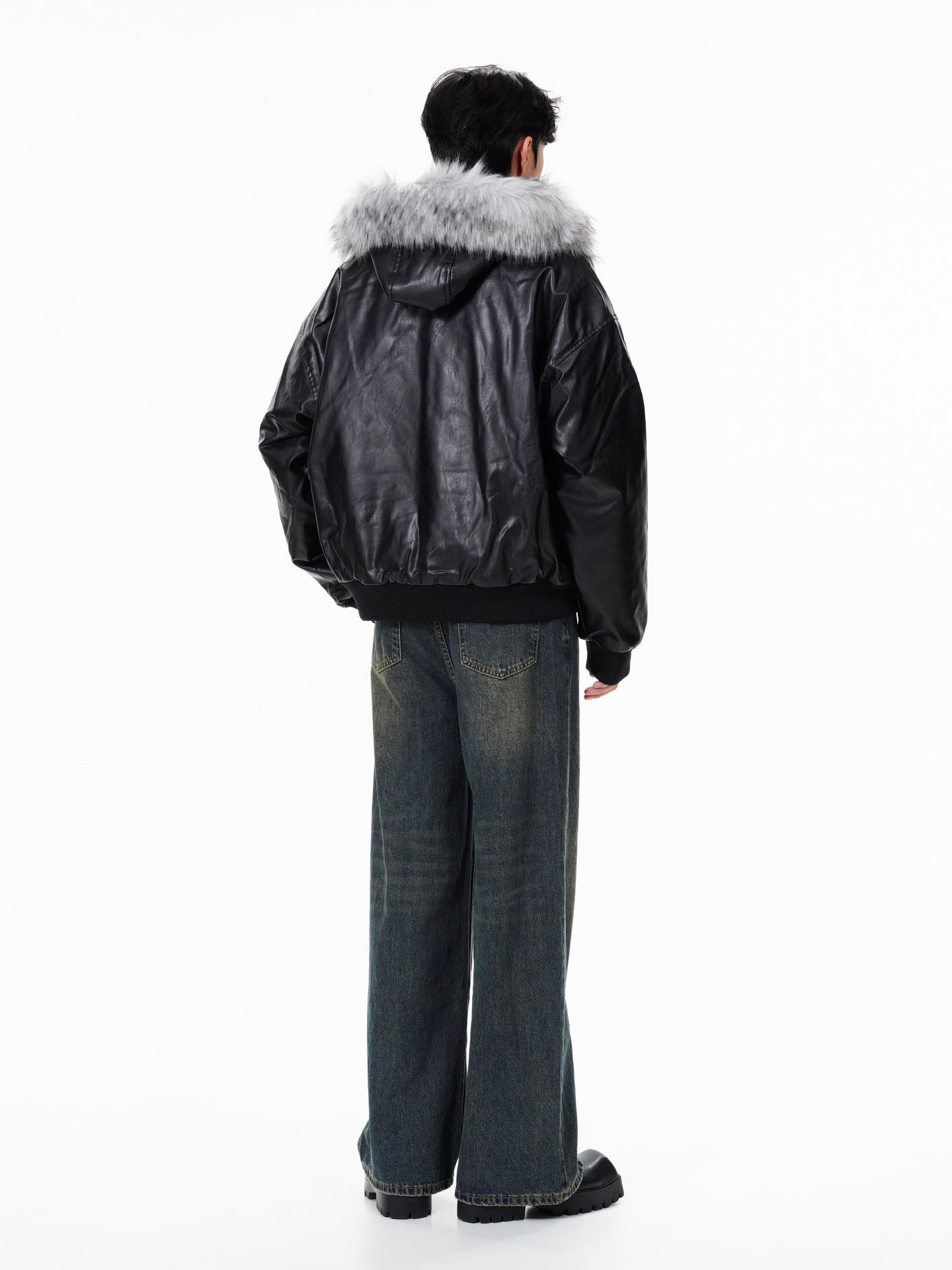 フェイクレザー ファーフードジャケット SS-000698