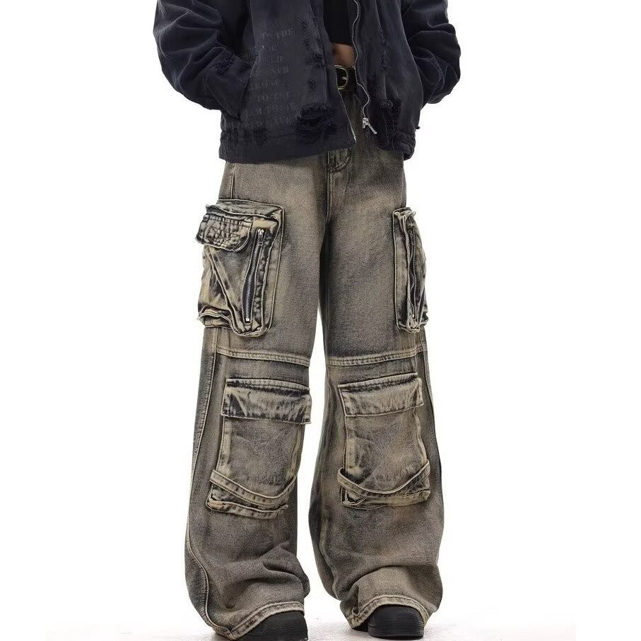 ヴィンテージ風 ワイドカーゴデニムパンツ SS-000685