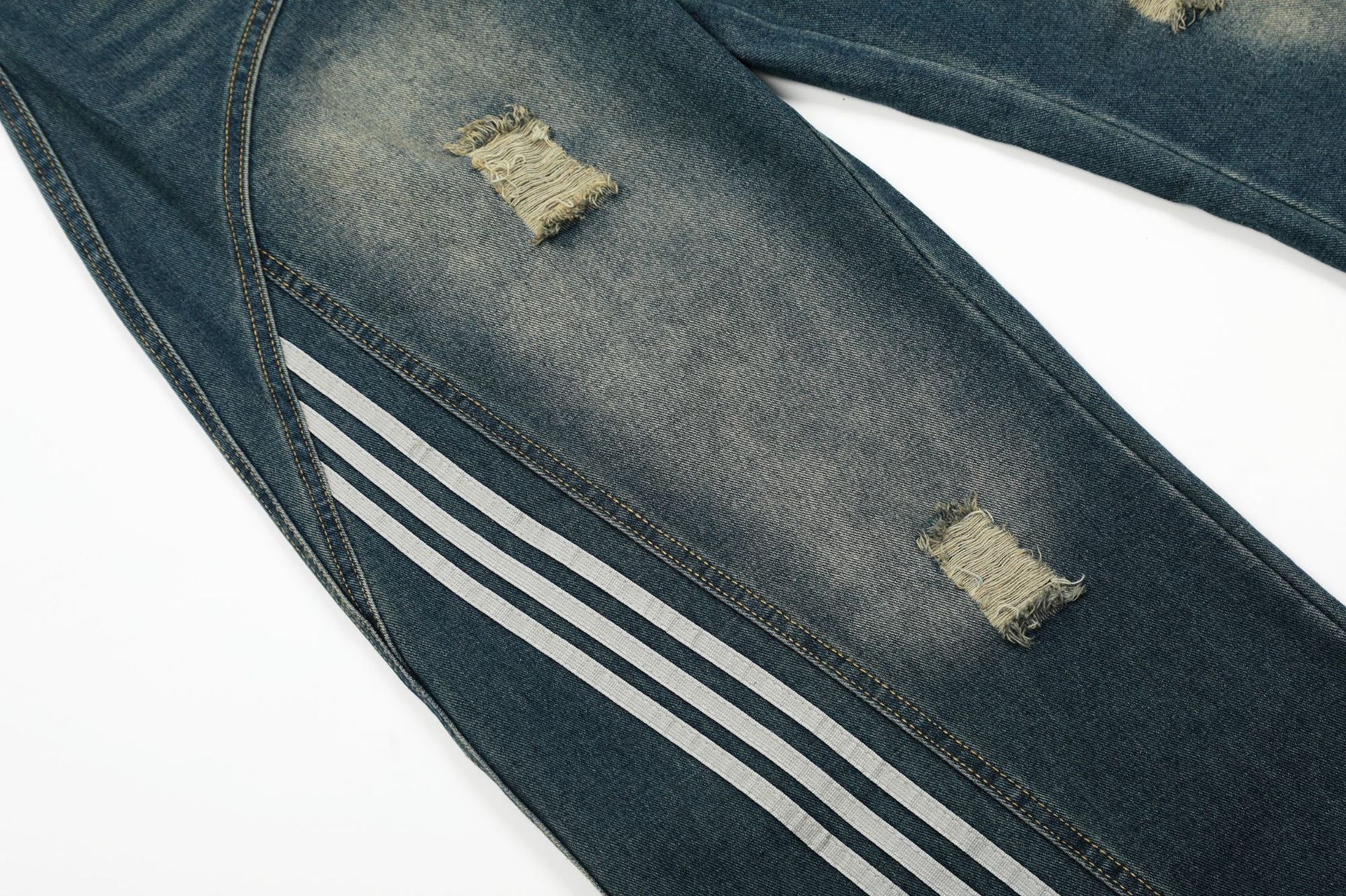 【2color】サイドライン×ダメージ加工 ワイドデニムパンツ SS-000296