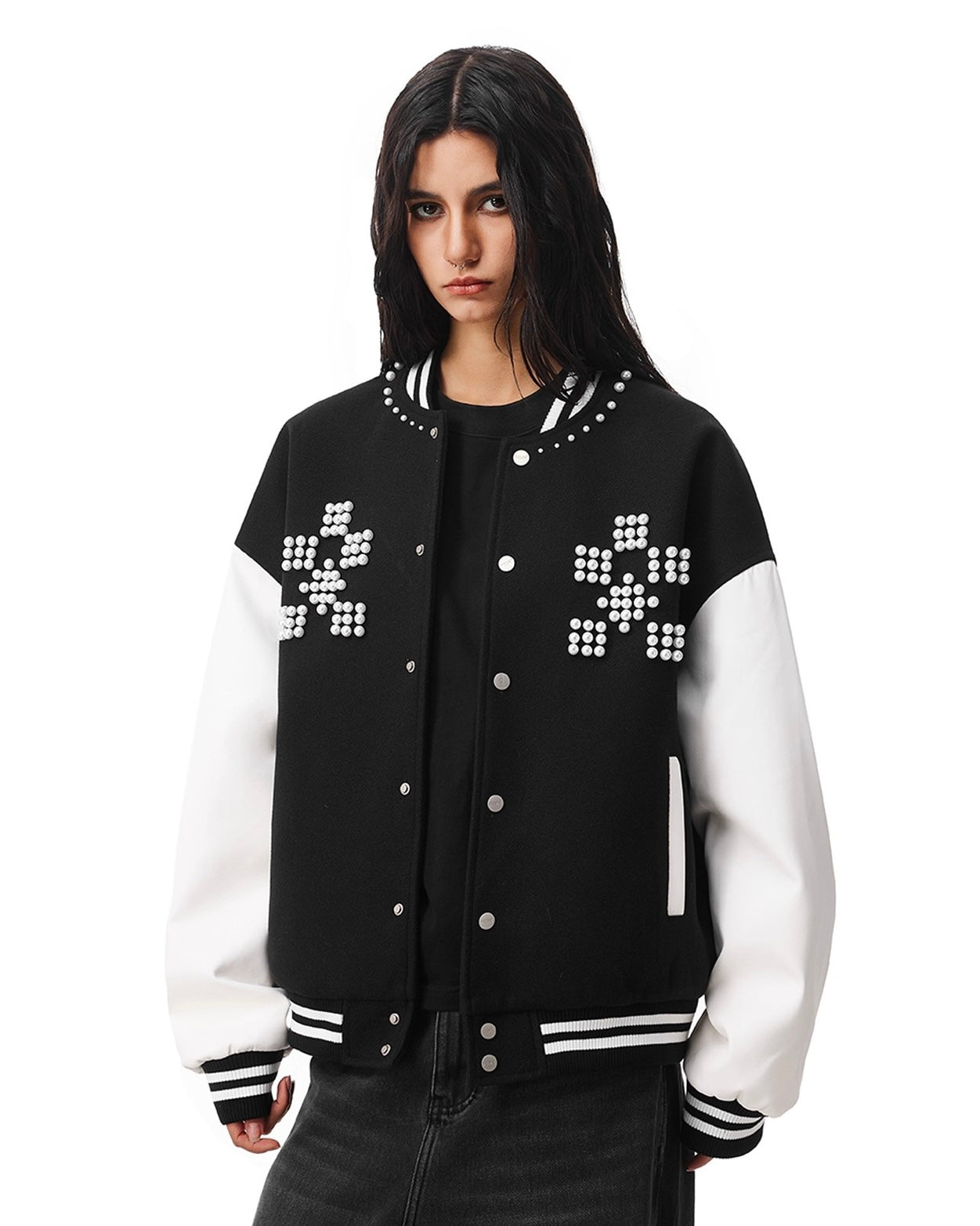 Studded Cross Varsity Jacket znk000272
