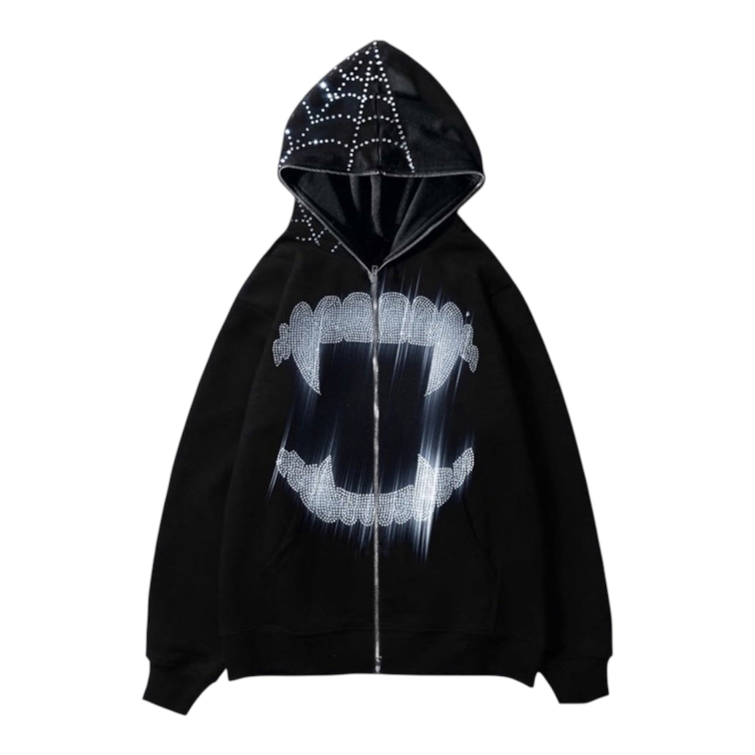 Rhinestone Fang Zip Hoodie znk000283