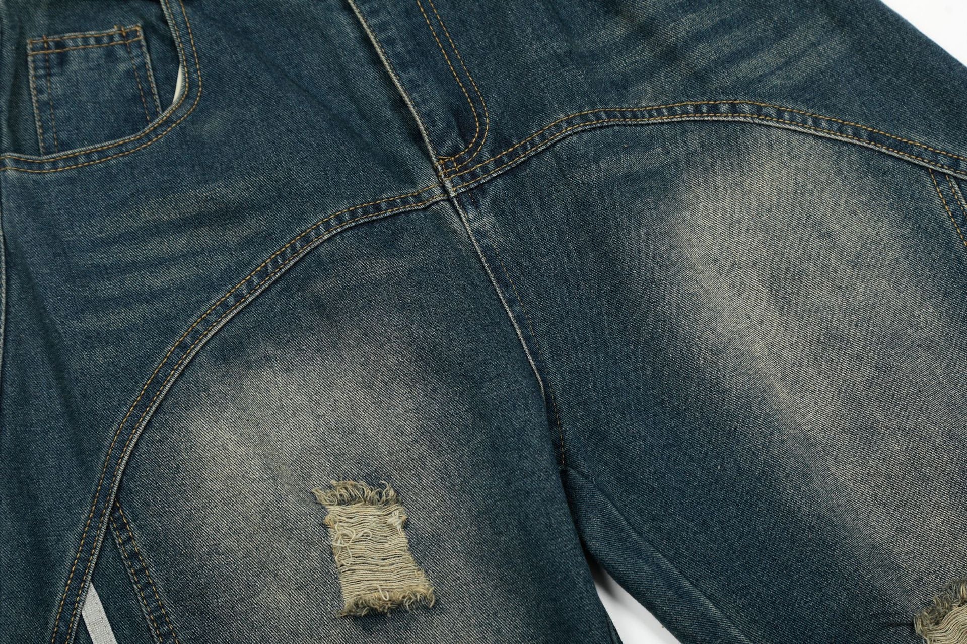 【2color】サイドライン×ダメージ加工 ワイドデニムパンツ SS-000296