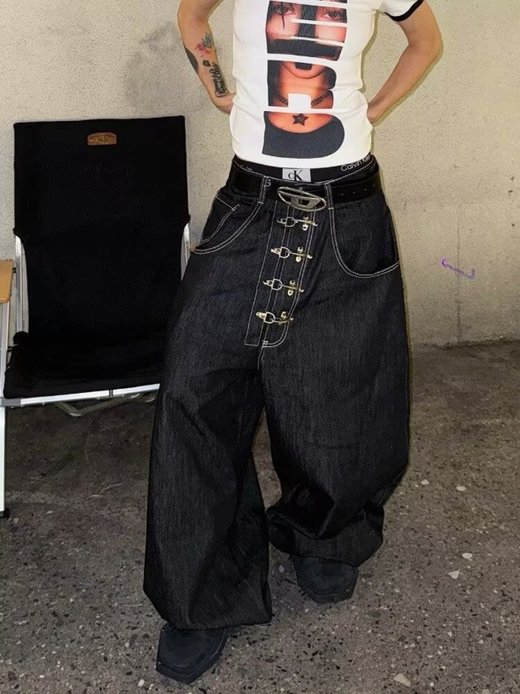 Buckle Wide Denim Pants znk000273