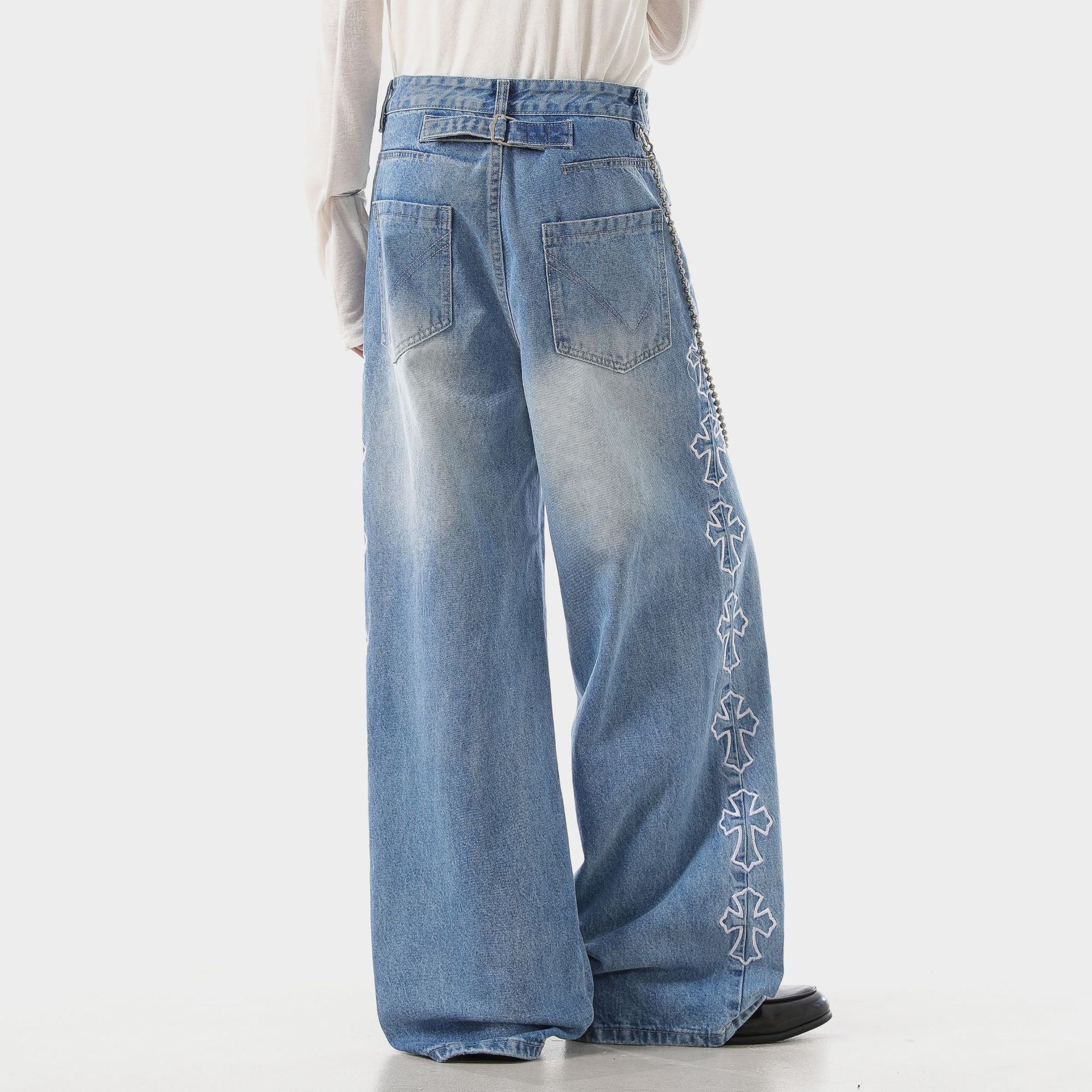 Side Cross Wide Denim Pants znk000266