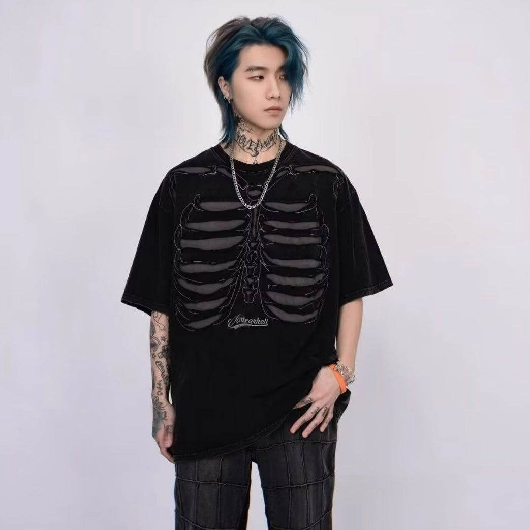 Ripped Skeleton Graphic T-Shirt znk000256