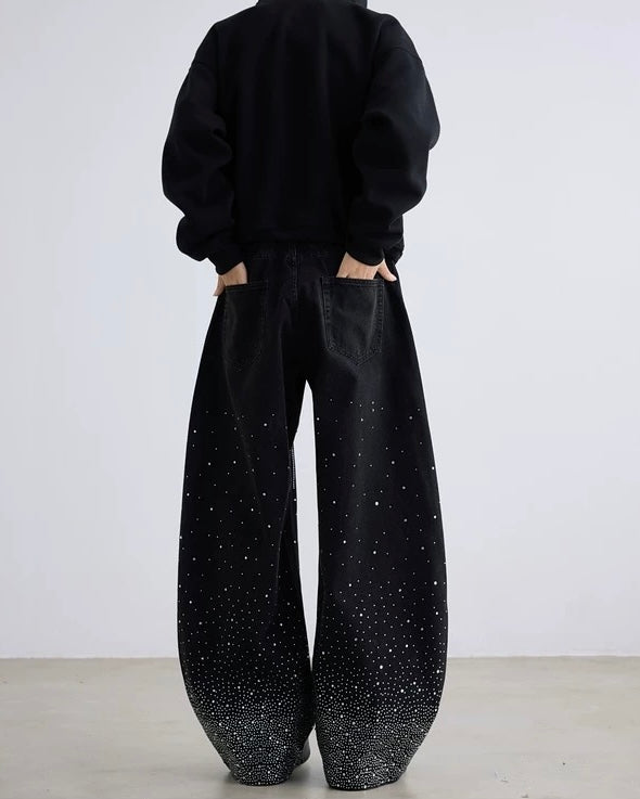 Rhinestone Wide Leg Jeans znk000235