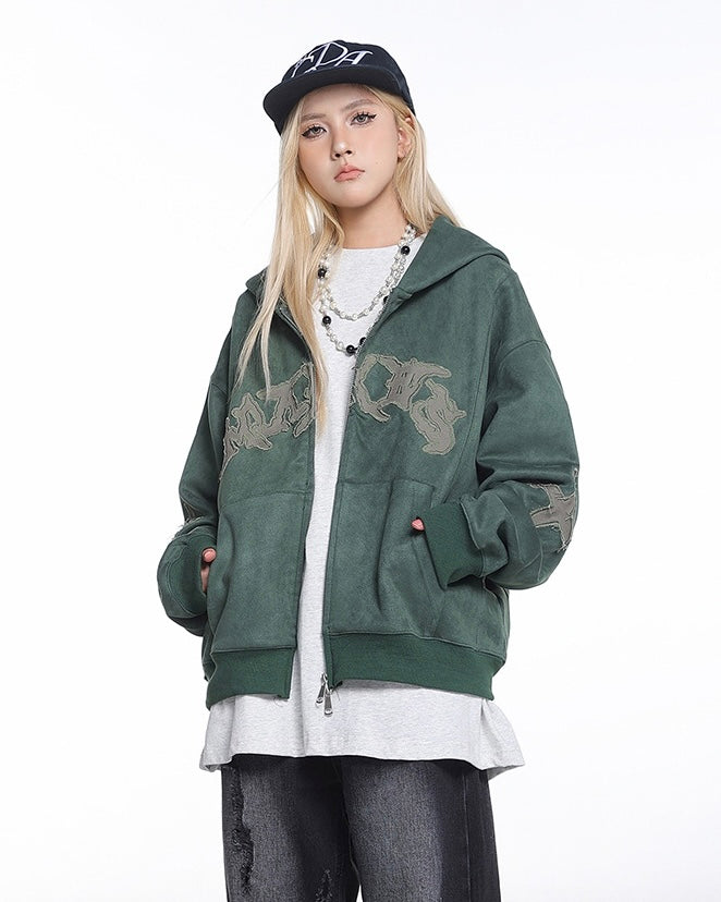 Graphic Washed Zip-Up Hoodie znk000204