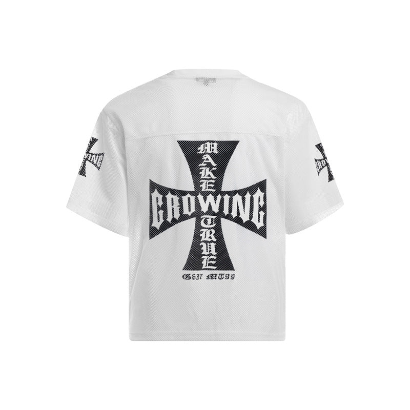 【3color】ロゴ入りメッシュTシャツ｜オーバーサイズ×バッククロスデザイン｜ユニセックスアイテム SS-000300