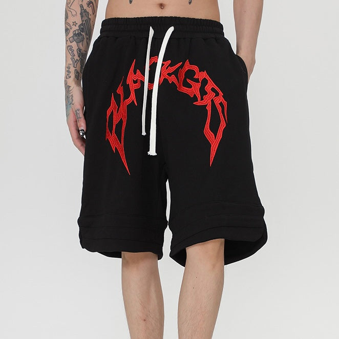 【2color】アーチロゴスウェットハーフパンツ ストリート系ショーツ ユニセックス SS-000315