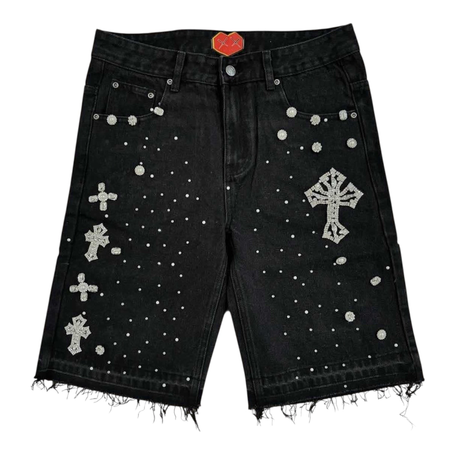 Luxury Studded Cross Denim Shorts znk000242