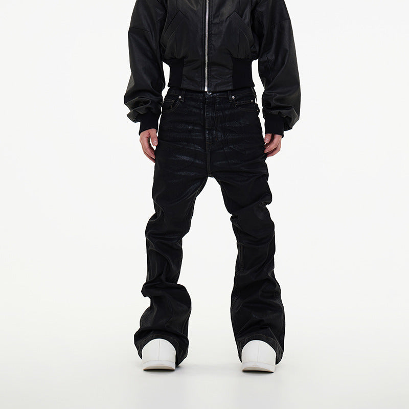 Black Faux Leather Wide Pants znk000277