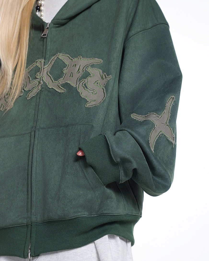 Graphic Washed Zip-Up Hoodie znk000204