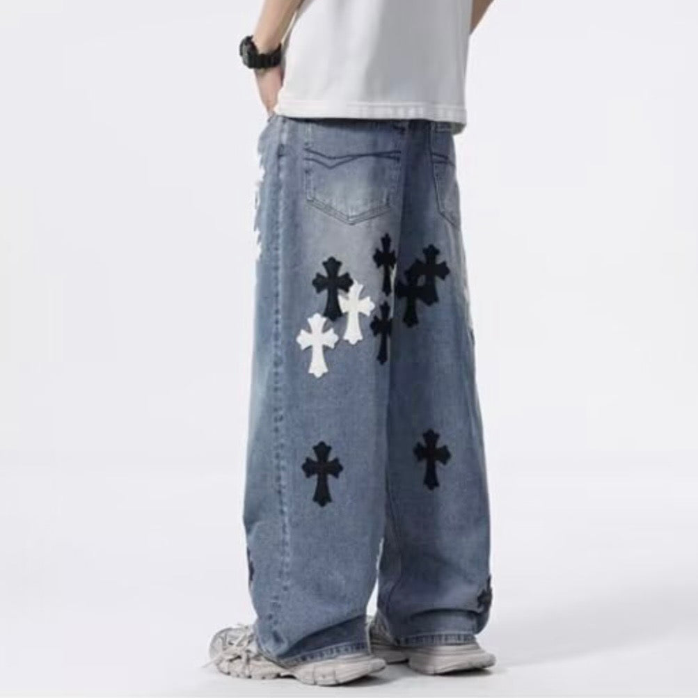 Cross Baggy Denim Pants znk000255
