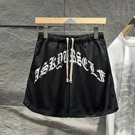 ロゴ入りメッシュハーフパンツ｜黒 ストリート系ショーツ SS-000313