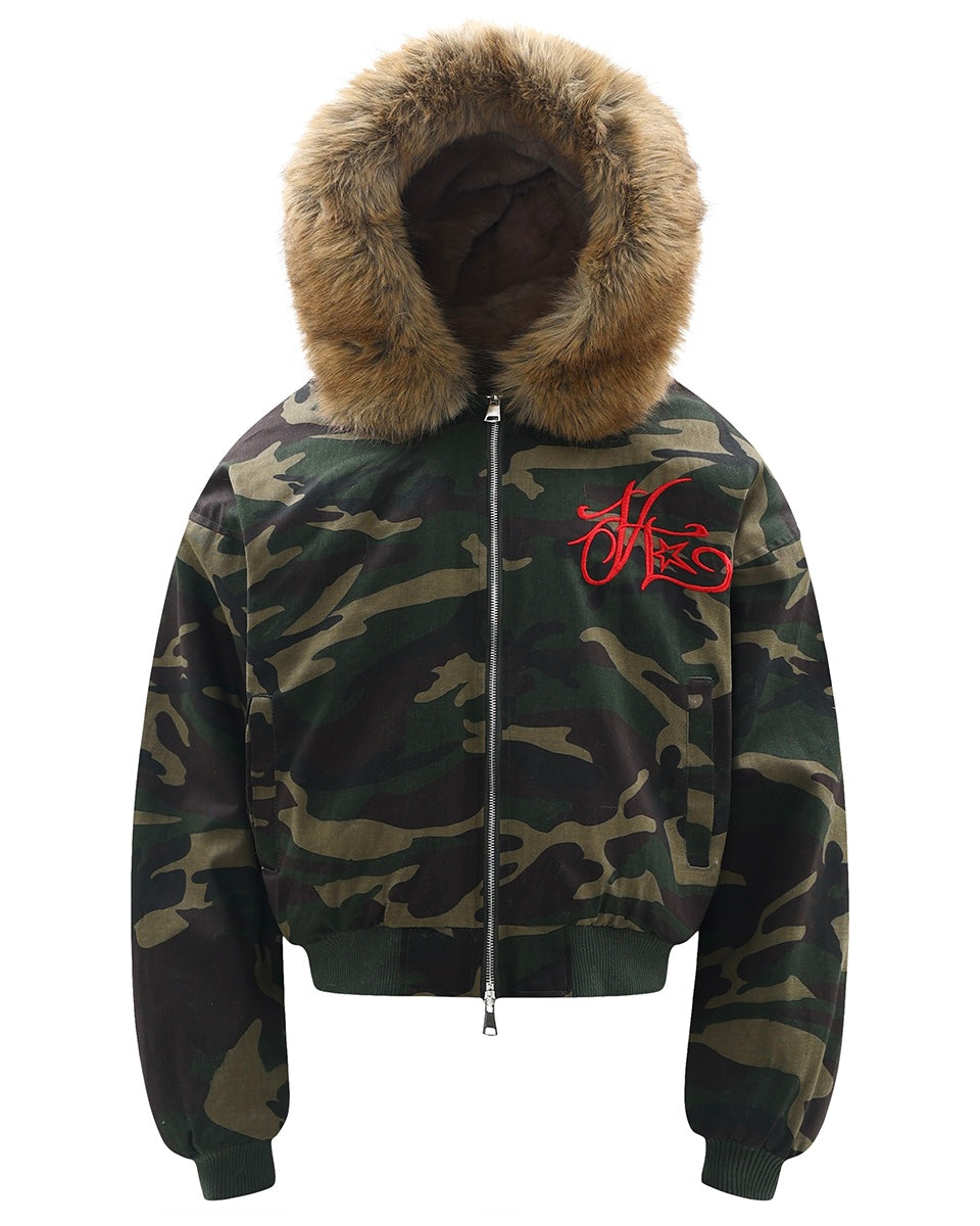 裏起毛ファー付き迷彩ボンバージャケット SS-000691