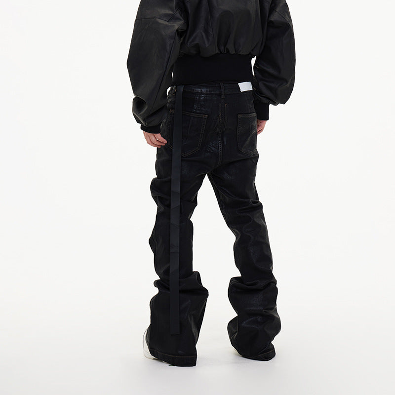 Black Faux Leather Wide Pants znk000277