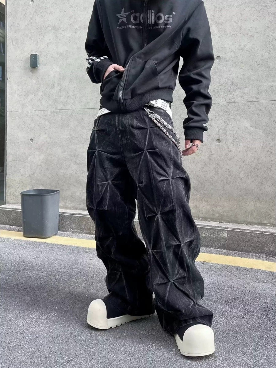 ジオメトリックバギーデニムパンツ znk000117