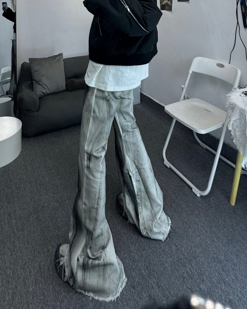 Bleached Flared Denim Pants znk000276