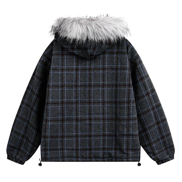 ファー付きチェックフードジャケット znk000195