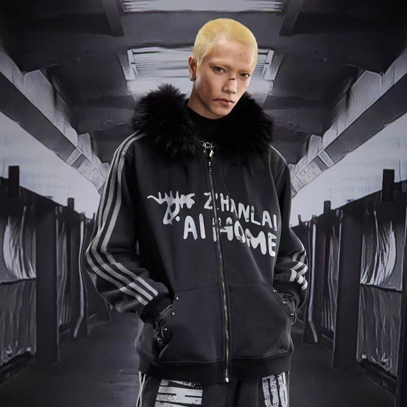 ファーフードグラデーションジップパーカー znk000065