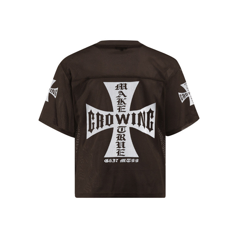 【3color】ロゴ入りメッシュTシャツ｜オーバーサイズ×バッククロスデザイン｜ユニセックスアイテム SS-000300