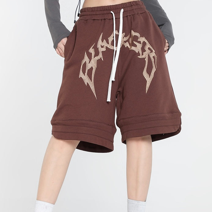 【2color】アーチロゴスウェットハーフパンツ ストリート系ショーツ ユニセックス SS-000315