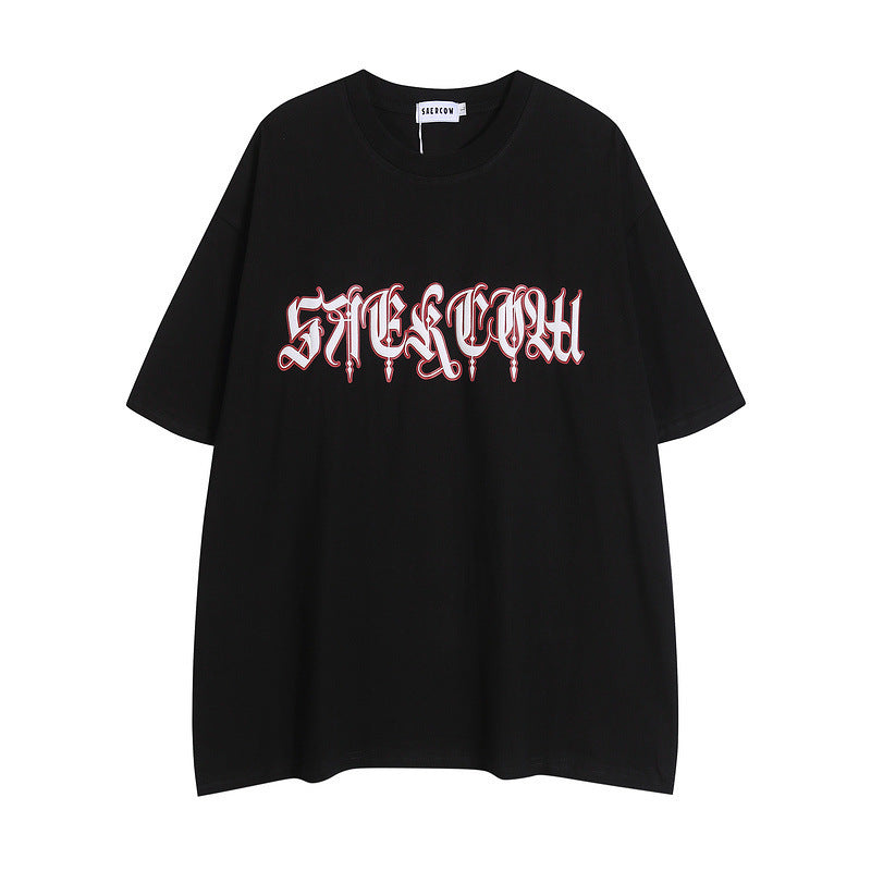 【2color】ゴシックロゴ×スカルアートTシャツ｜個性派ストリートスタイル SS-000298