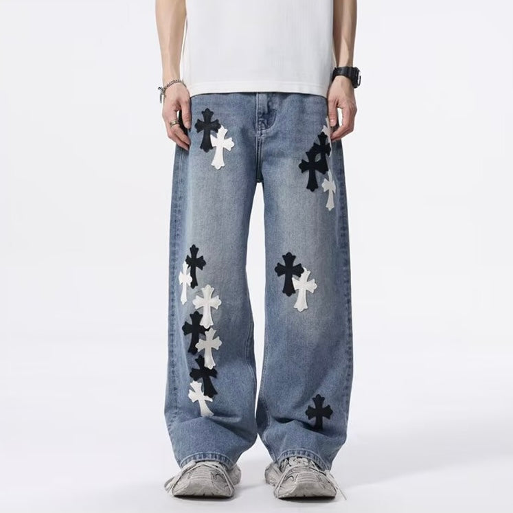 Cross Baggy Denim Pants znk000255