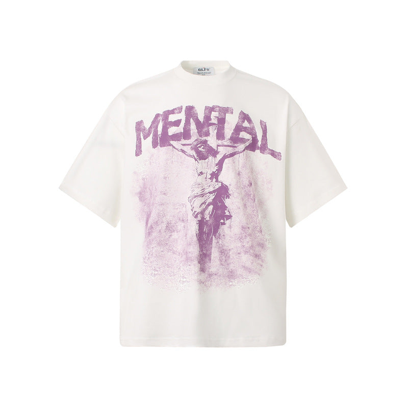 【2color】メンタルグラフィックTシャツ ビッグプリント ストリートファッション SS-000328