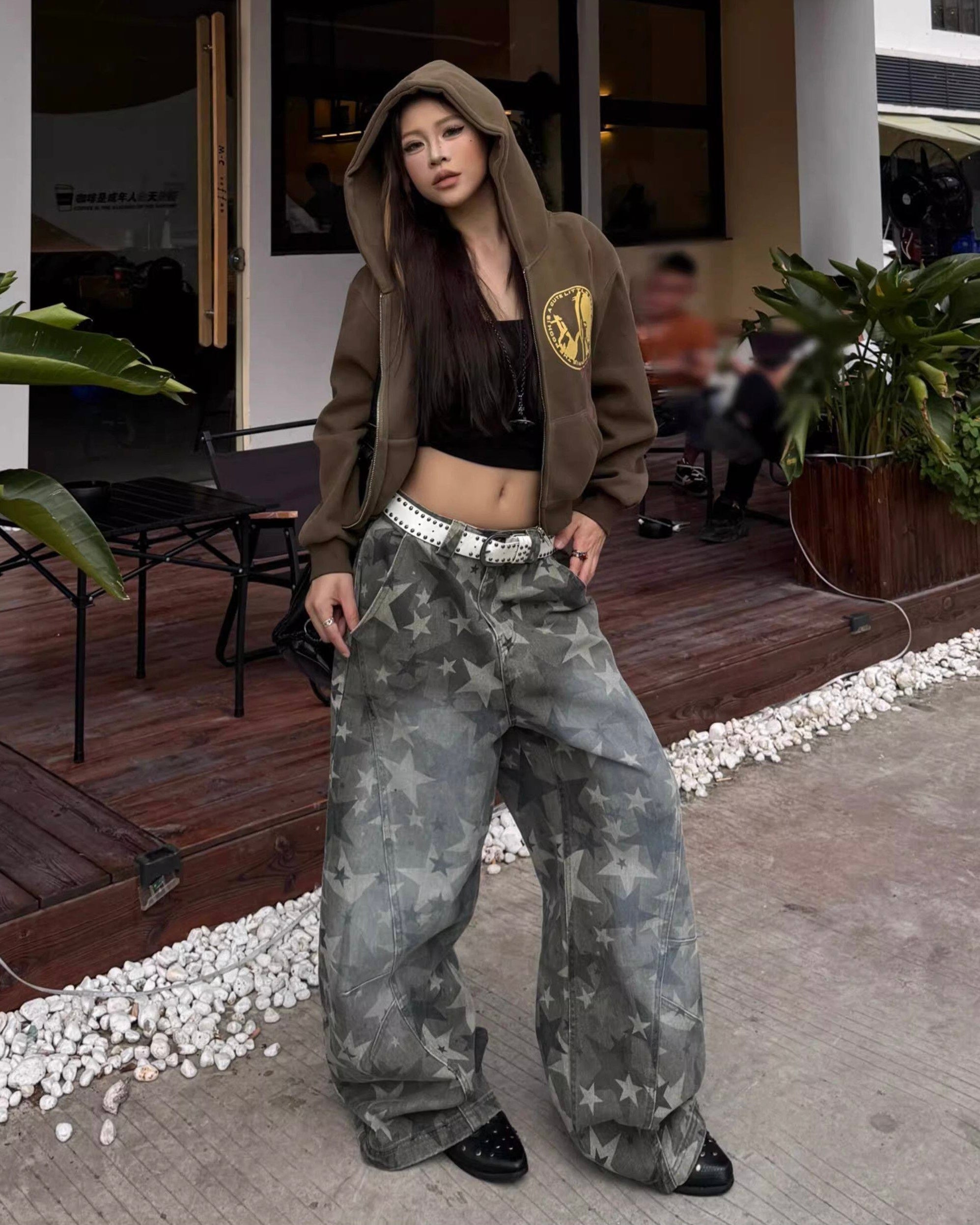 スターデザインワイドデニムパンツ znk000178