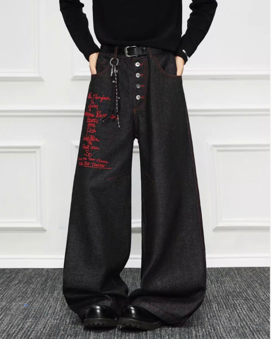 レッドステッチワイドデニムパンツ znk000100