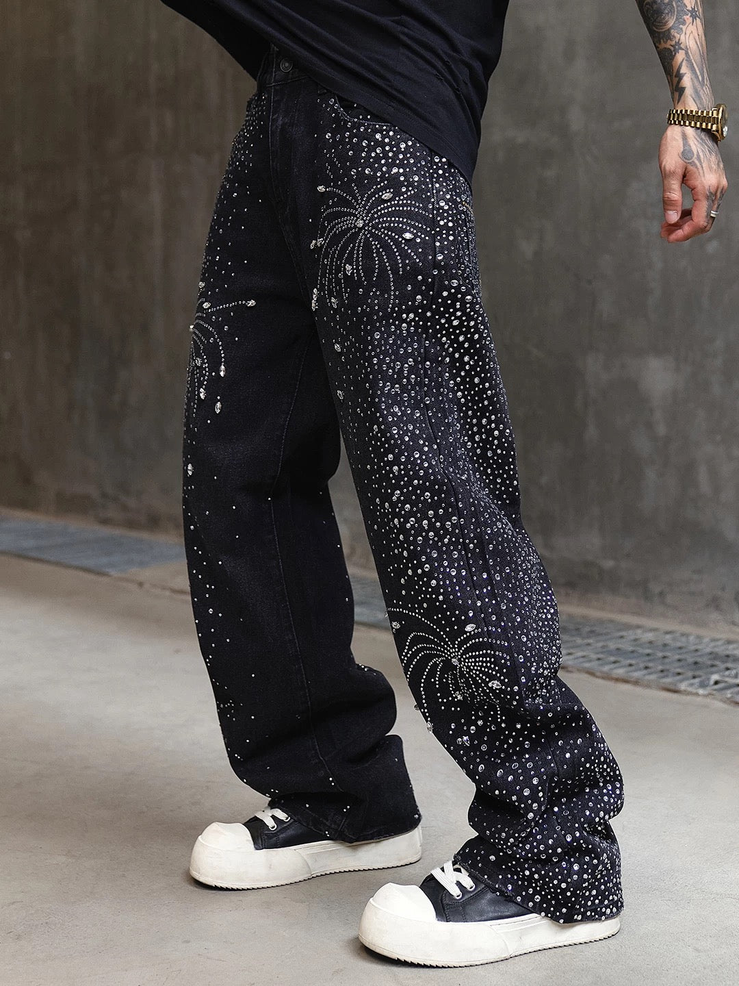 Rhinestone Wide Denim Pants znk000259