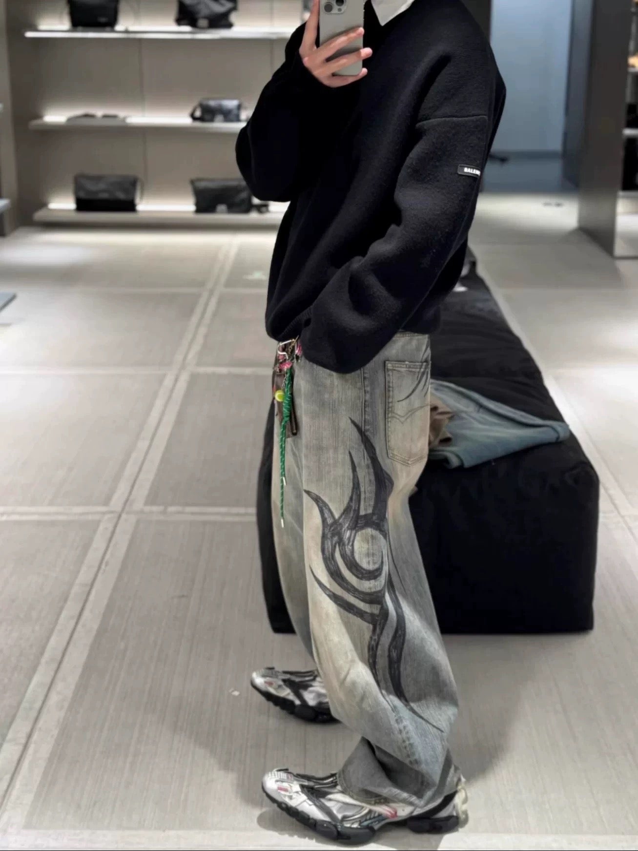 トライバルプリントストレートデニムパンツ SS-000671