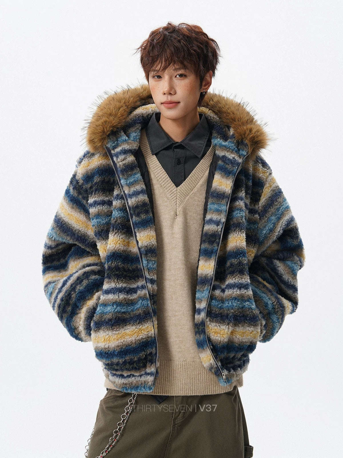 ファーフードボーダーボアブルゾン znk000175