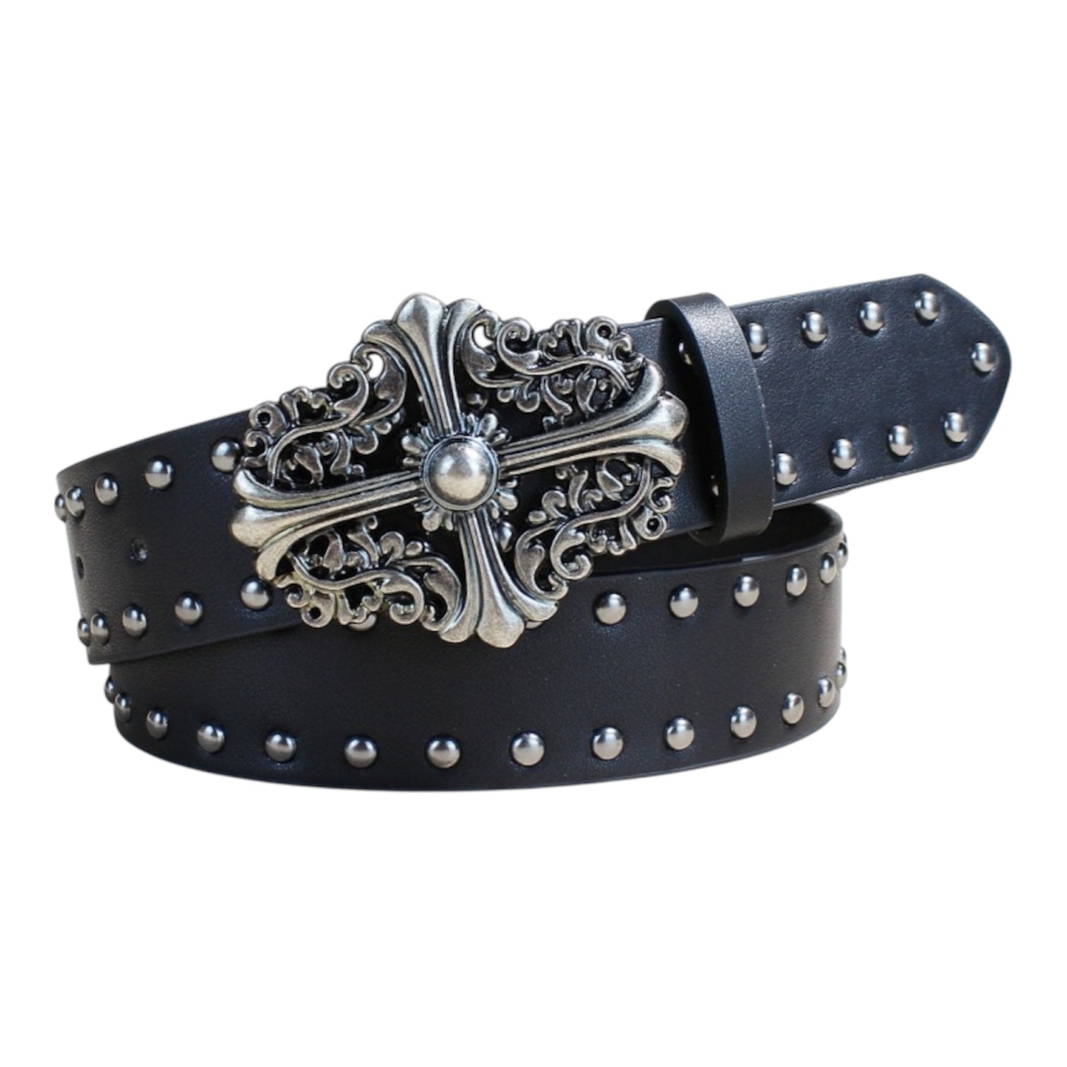 Studded Black Leather Cross Belt znk000238