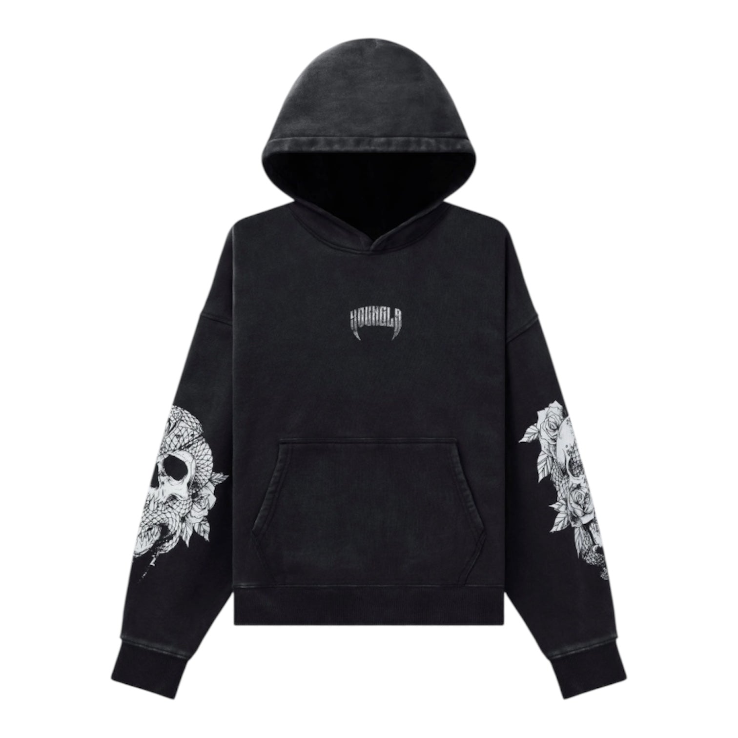 Washed Black Skull Graphic Hoodie znk000271