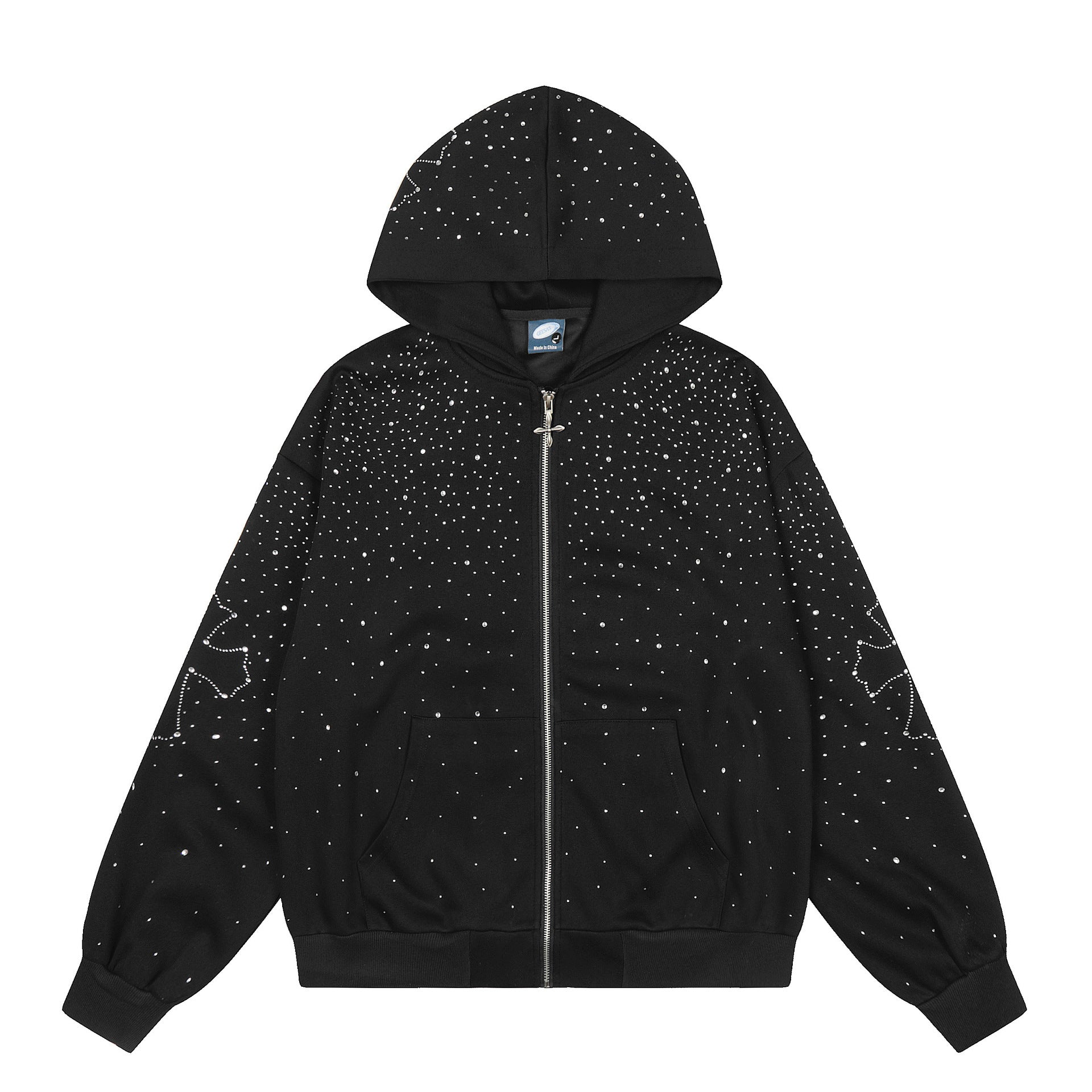 Rhinestone Cross Zip-Up Hoodie znk000241